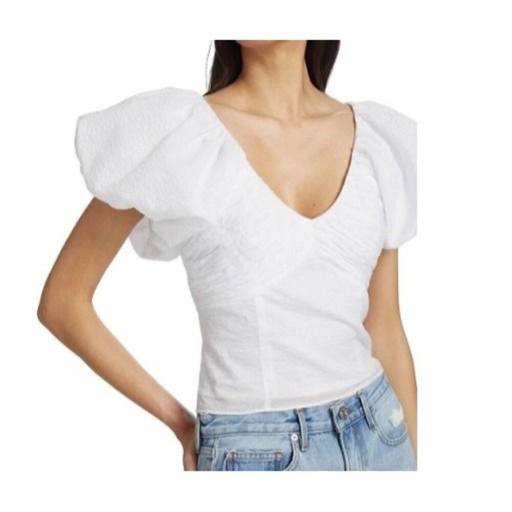 Frame Womens Puff Sleeve Top Large White